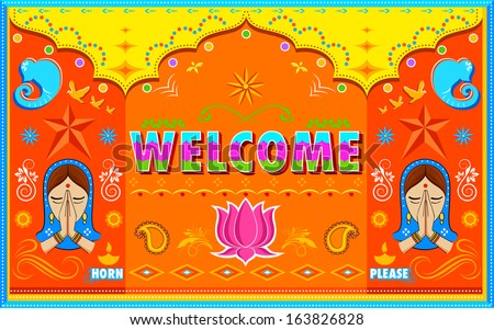 illustration of Welcome Background in Indian Truck paint style illustration of Welcome Background in Indian Truck paint style