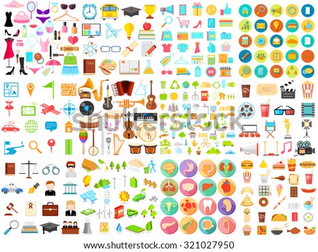 illustration of flat icon jumbo collection of education,medical,music,food,beauty,shopping, business and environment