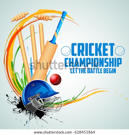 illustration of Player bat, ball and helmet on cricket sports background