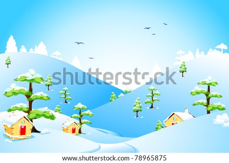 illustration of beautiful landscape with snow fall