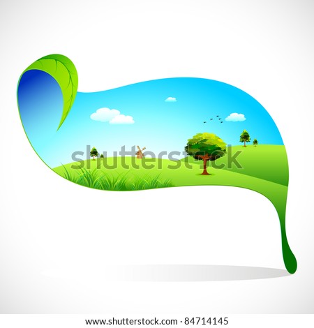illustration of eco friendly landscape on leaf on abstract background