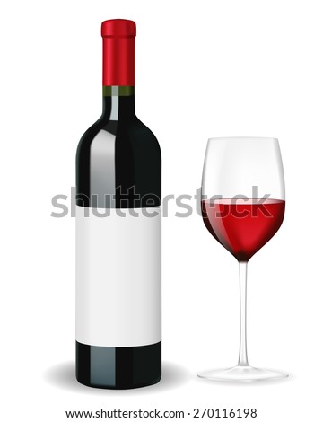 Bottle of red wine with a glass. isolated on white. Raster version