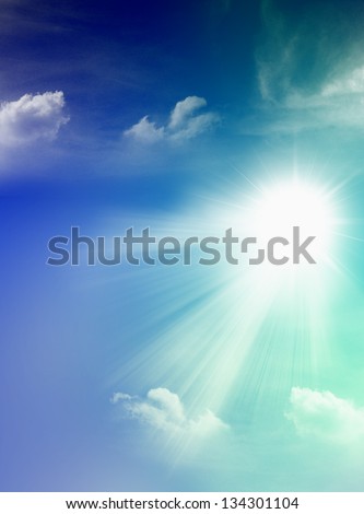 Sky decorative background with shining sun above the clouds