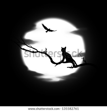 silhouette of a cat on a big moon