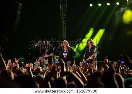 SNINA, SLOVAKIA - AUGUST 10: German power metal band Helloween performs on music festival Rock pod Kamenom in Snina, Slovakia on August 10, 2013