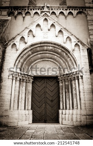 Historical entrance gate to the Cathedral - sepia tone image