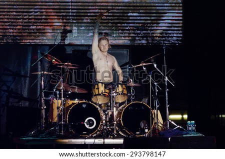 PIESTANY, SLOVAKIA - JUNE 26: Rolf Pilve - drummer of Finnish power metal band Stratovarius performs on music festival Topfest in Piestany, Slovakia on June 26, 2015