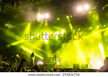 PIESTANY, SLOVAKIA - JUNE 26: Swedish melodic death metal band Arch Enemy performs on music festival Topfest in Piestany, Slovakia on June 26, 2015