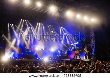 PIESTANY, SLOVAKIA - JUNE 26: Dutch symphonic metal band Within Temptation performs on music festival Topfest in Piestany, Slovakia on June 26, 2015
