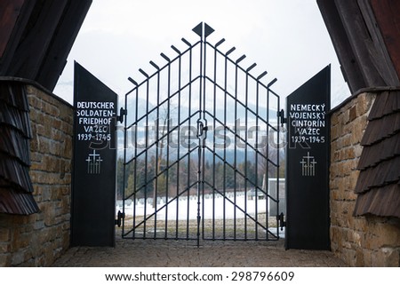 VAZEC - MARCH 11, 2015: Entrance gate to German military cemetery from WWII in Vazec, Slovakia
