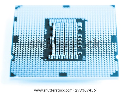 CPU (Central Processing Unit) on white background - blue tone picture