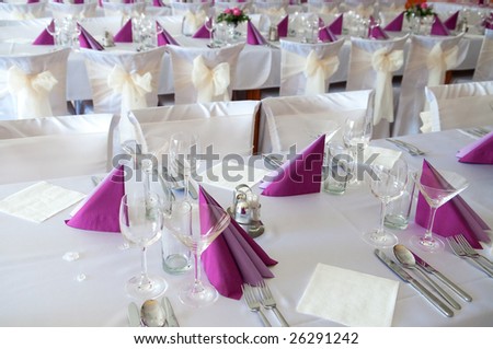 White Wedding Table Settings. stock photo : wedding table