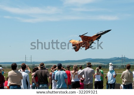 PIESTANY, SLOVAKIA - JUNE 14:Take-off of an  F-16 jet aircraft from Netherlands on the airshow in Piestany, Slovakia, June 14, 2009