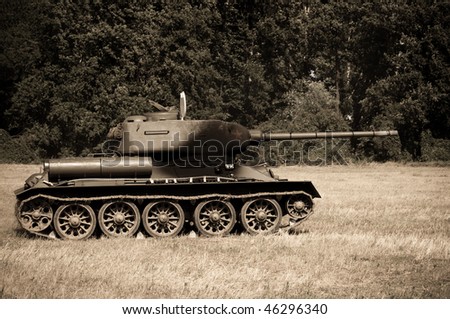 World War Battlefield. tank left on attlefield