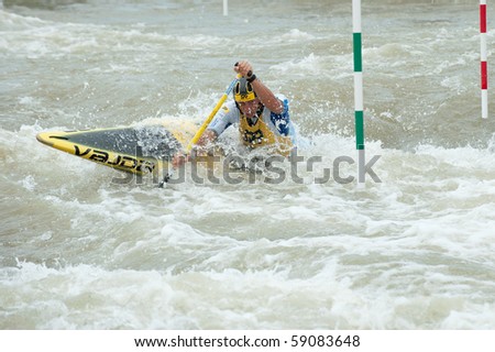 CUNOVO, SLOVAKIA - AUGUST 15: European Canoe Slalom Championships - third place in C1 Men category Alexander SLAFKOVSKY (SVK) August 15, 2010 in Cunovo, Slovakia