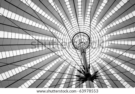 futuristic design of roof in Berlin, black and white picture, Germany
