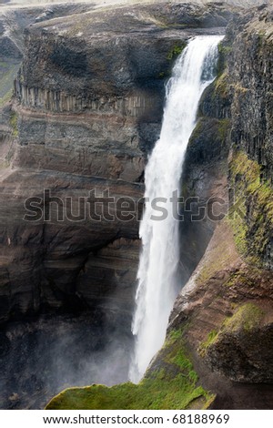 detail of Haifoss waterfall - 122 m tall - second tallest in Iceland