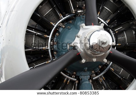 detail of 9 cylinder Radial Engine of old airplane