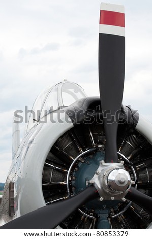propeller and engine of old airplane