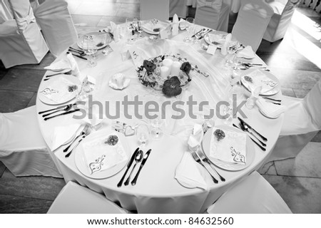 black and white picture of wedding table setting