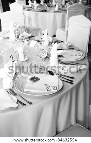 stock photo black and white picture of wedding table setting