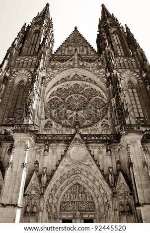 St. Vitus Cathedral in Prague, Czech Republic in sepia tone