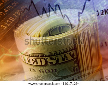 Money roll with US dollars. Finance system concept.