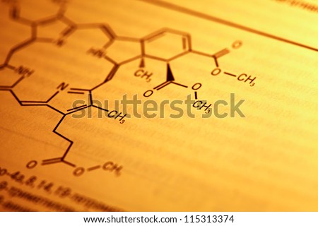 Chemistry science formula on book. Selective focus.