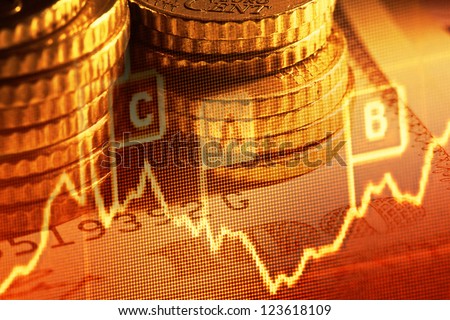 Euro coins and us dollar banknote background. Finance concept.