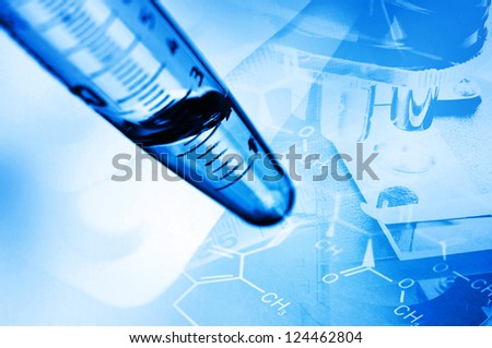 Medical or chemistry science background with laboratory tools.