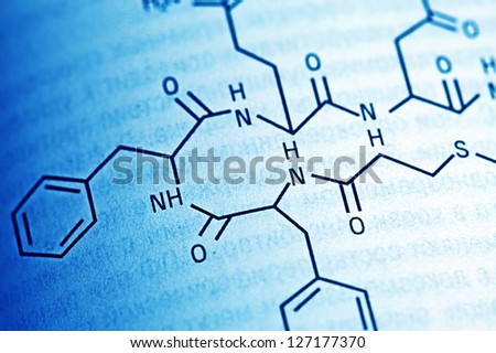 Chemistry science formula on book. Very small depth of field.