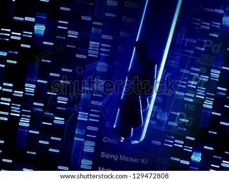 Pills in test tube and DNA fingerprints