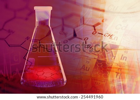 Science background with chemical data and laboratory tools