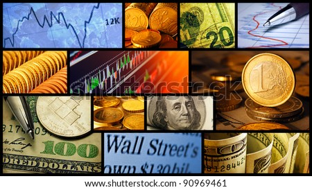 World finance system collage.