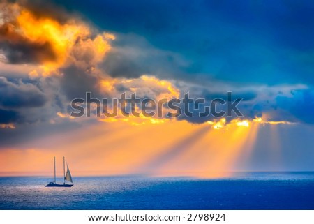 Through clouds on the sea light flows