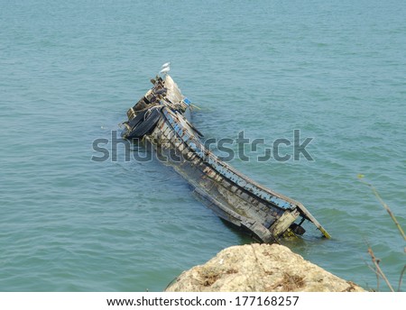 The Sea fishing boat sank at petchaburi province ,Thailand