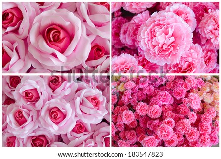 collection of wedding bouquet with rose bush, Ranunculus asiaticus as a background