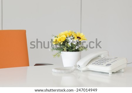 telephone and flower in vase on desk, for Business