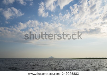 tropical lake landscape with water lily field, Boraphet lake, Nakhon Sawan, Thailand