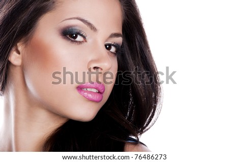 stock photo pretty brunette woman with pink lips