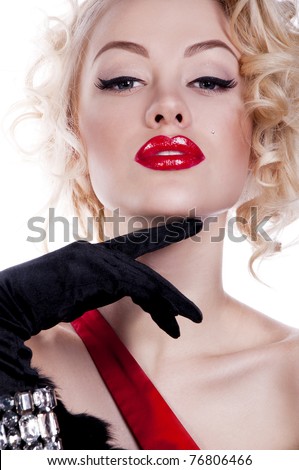 Lifestyle - Pagina 5 Stock-photo-pretty-blond-girl-model-like-marilyn-monroe-in-red-dress-with-red-lips-on-white-background-76806466
