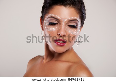pretty bride in wedding dress with mask on face