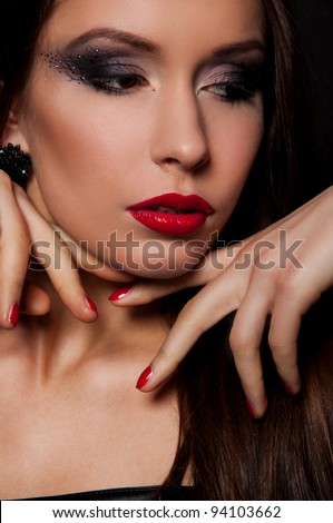 pretty brunette woman with sexy red lips