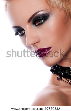 stock photo sexy blond woman with red chubby lips