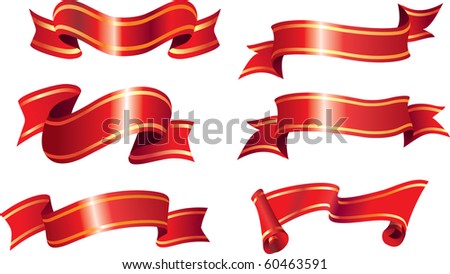 Vector Collection Of Red Ribbons Or Banners. Christmas Holiday Style