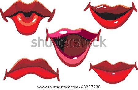 Vector clip-art of pretty sweet red lips. Sexy emotions of beautiful young woman. Isolated objects for valentines or other holiday postcard. with love