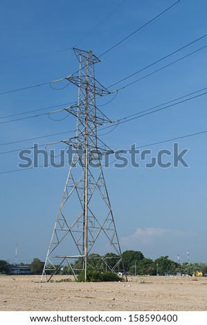 Electric transmission tower 06 : with blue sky and land