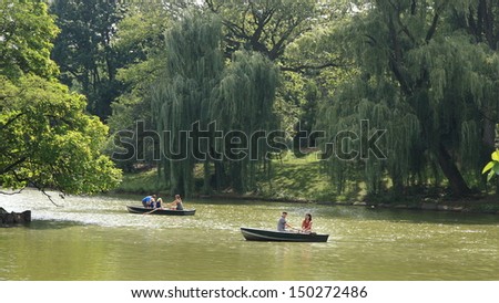 NEW YORK Ã¢Â?Â? AUGUST 25: New Yorkers enjoy outdoor activity at Central Park on 25 August 2012 in Manhattan. The park is the most visited urban park in the US with 35 million visitors annually