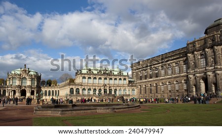 DRESDEN, GERMANY - NOVEMBER 2, 2012: The Zwinger Palace and Building of the Old Masters Picture Gallery in Dresden on November 2, 2012. Gallery is a place visited by many tourists