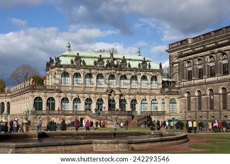 DRESDEN, GERMANY - NOVEMBER 2, 2012: The Zwinger Palace and Building of the Old Masters Picture Gallery  in Dresden on November 2, 2012. Gallery is a place visited by many tourists